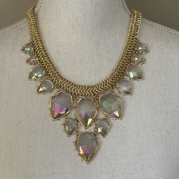 Vintage Kendra Scott Elegant Gretchen Statement Necklace Gold Iridescent Slate - Picture 12 of 17